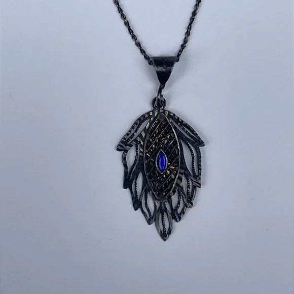 925 Sterling Silver Necklace & Pendant Italy chain vintage blue stone - Picture 11 of 16